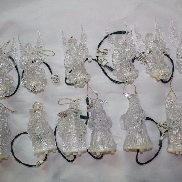 12 Vintage Acrylic One Light Ornaments Pig Tail Light up Tree Ornaments - Picture 3 of 11